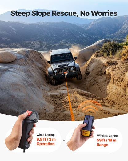 Electric Winch, 5400 kg Load Capacity, 12V DC Truck Winch with 9.1 mm x 23 m Synthetic Rope, Wireless & Wired V952-HCSDDJP120000Z8JO001V9