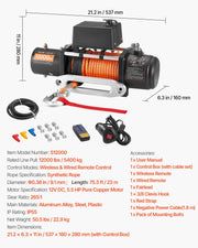 Electric Winch, 5400 kg Load Capacity, 12V DC Truck Winch with 9.1 mm x 23 m Synthetic Rope, Wireless & Wired V952-HCSDDJP120000Z8JO001V9