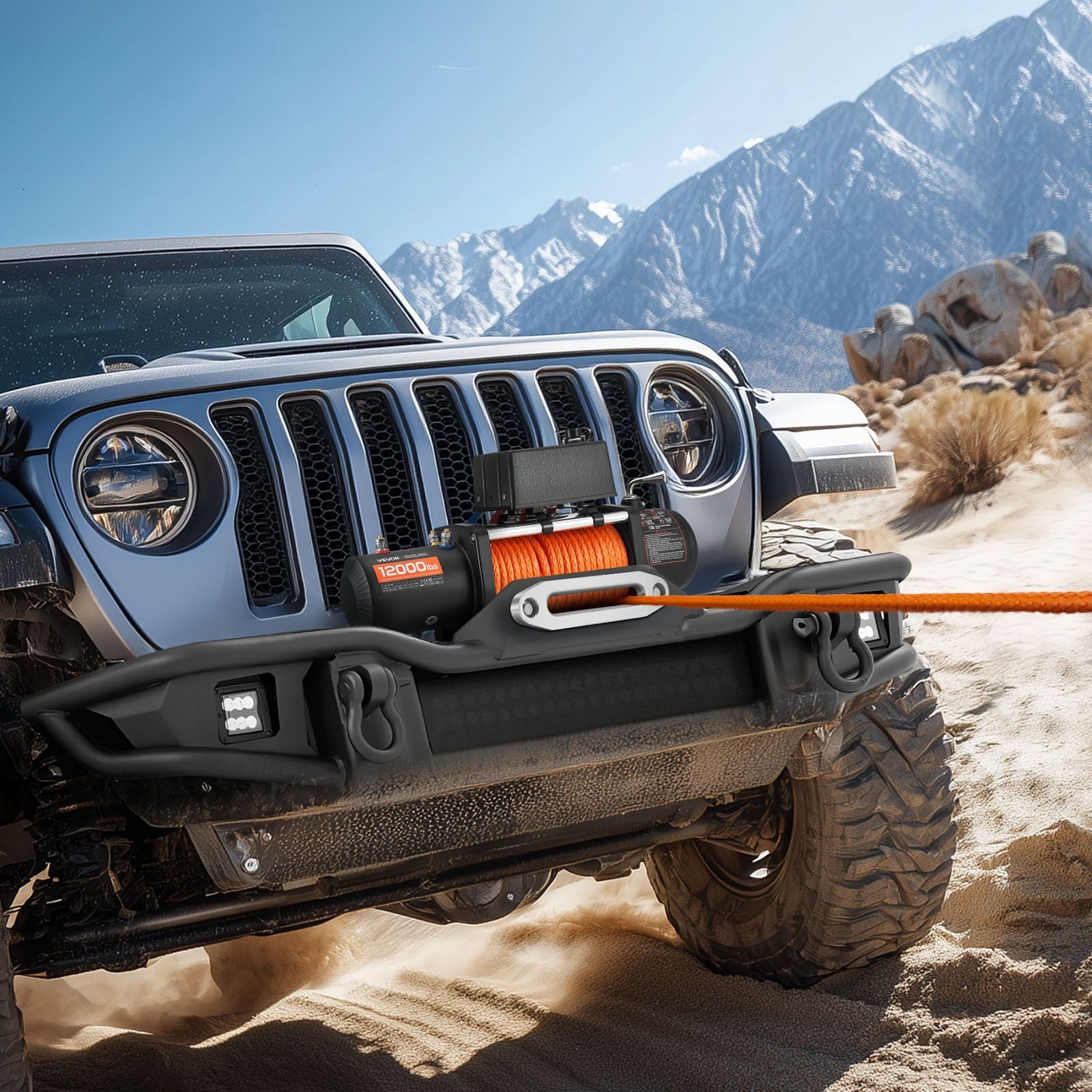 Electric Winch, 5400 kg Load Capacity, 12V DC Truck Winch with 9.1 mm x 23 m Synthetic Rope, Wireless & Wired V952-HCSDDJP120000Z8JO001V9