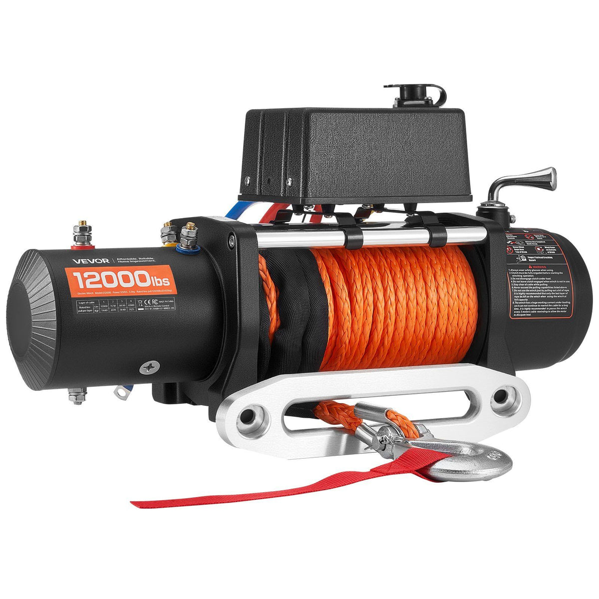 Electric Winch, 5400 kg Load Capacity, 12V DC Truck Winch with 9.1 mm x 23 m Synthetic Rope, Wireless & Wired V952-HCSDDJP120000Z8JO001V9
