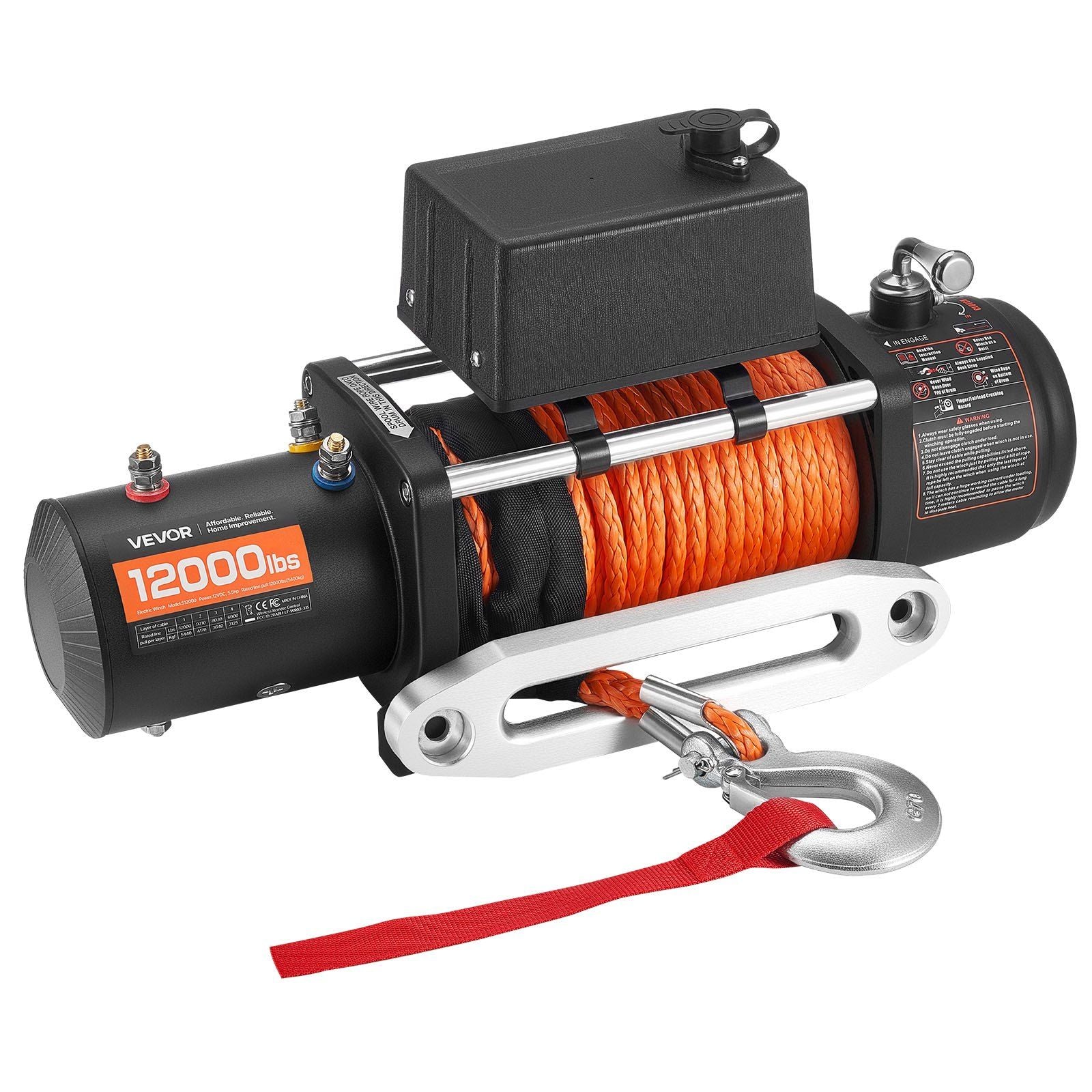 Electric Winch, 5400 kg Load Capacity, 12V DC Truck Winch with 9.1 mm x 23 m Synthetic Rope, Wireless & Wired V952-HCSDDJP120000Z8JO001V9