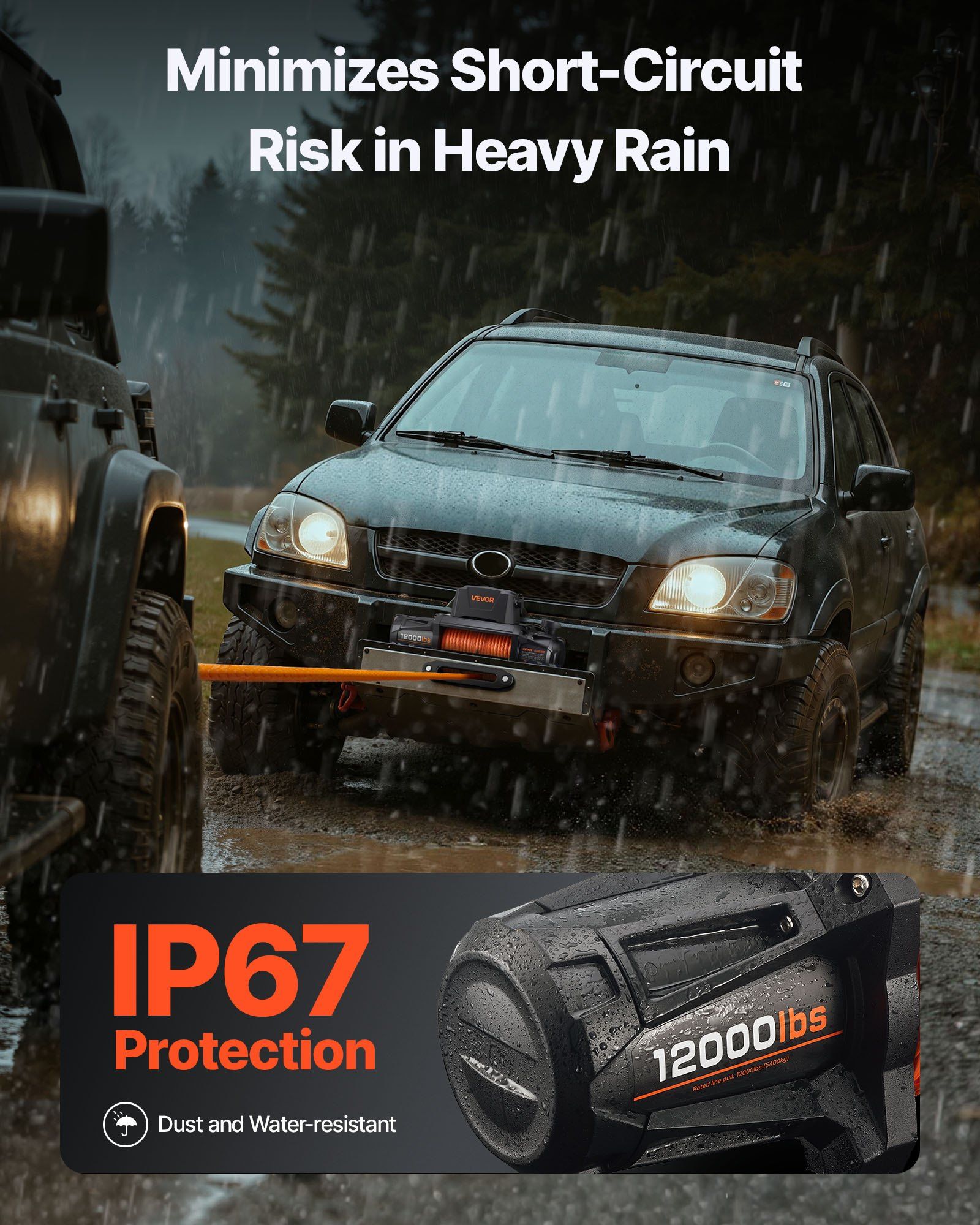 Electric Winch, 5400 kg Load Capacity, 12V DC Truck Winch with 9.5 mm x 28 m Synthetic Rope, Wireless & Wired V952-HCSDDJP12000QOPIX001V9