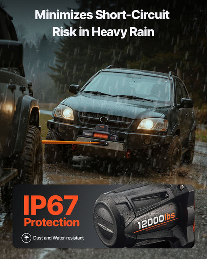 Electric Winch, 5400 kg Load Capacity, 12V DC Truck Winch with 9.5 mm x 28 m Synthetic Rope, Wireless & Wired V952-HCSDDJP12000QOPIX001V9