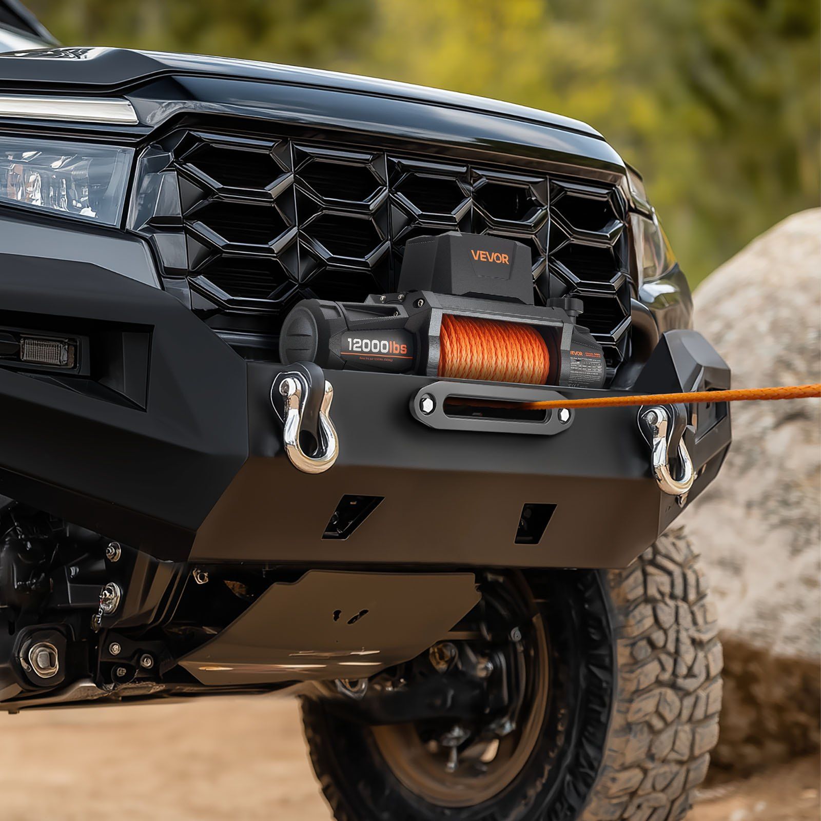 Electric Winch, 5400 kg Load Capacity, 12V DC Truck Winch with 9.5 mm x 28 m Synthetic Rope, Wireless & Wired V952-HCSDDJP12000QOPIX001V9
