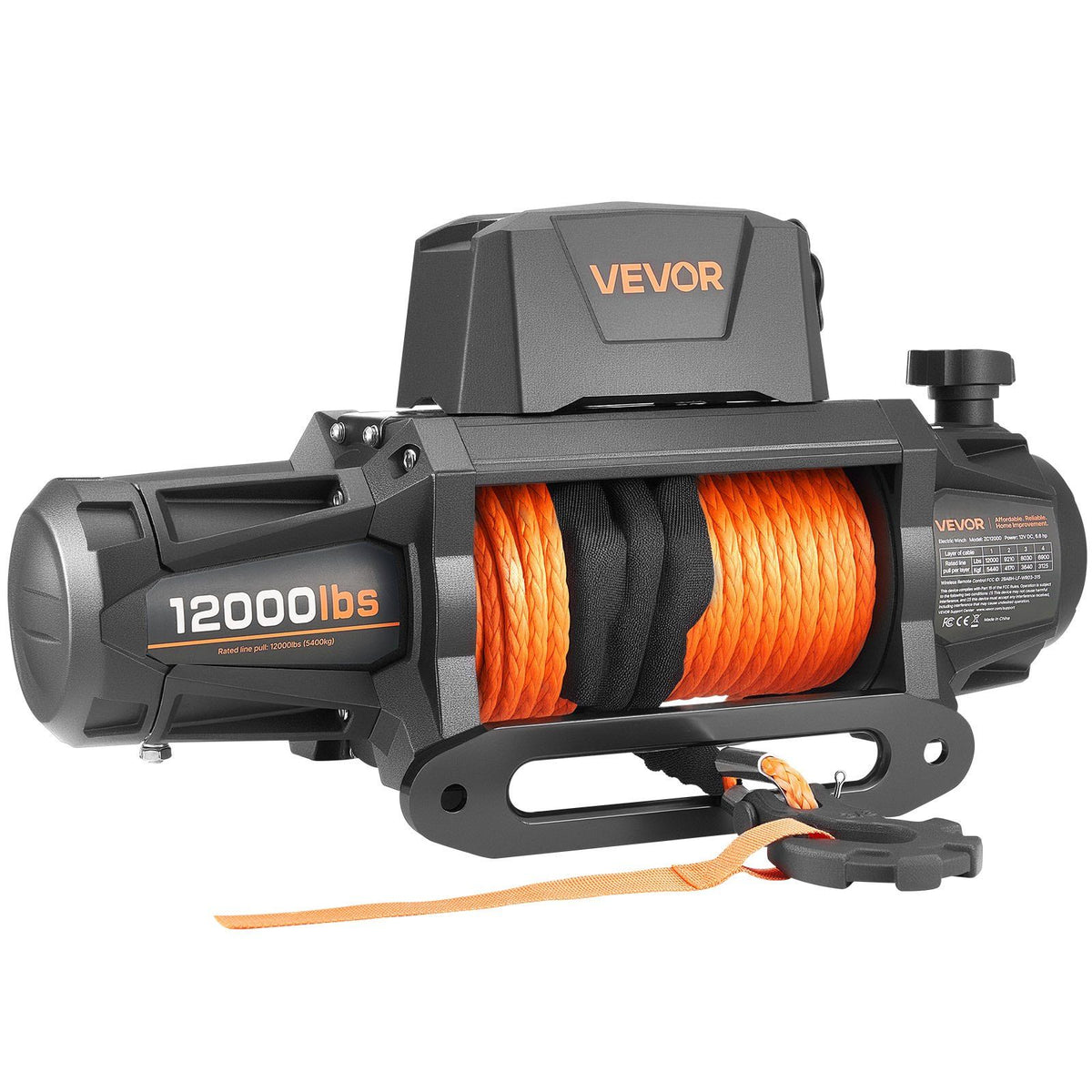 Electric Winch, 5400 kg Load Capacity, 12V DC Truck Winch with 9.5 mm x 28 m Synthetic Rope, Wireless & Wired V952-HCSDDJP12000QOPIX001V9