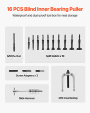 Blind Hole Bearing Puller Set, 16-in-1 Inner Bearing Race and Seal Extractor Kit, 16 PCS Slide Hammer Pilot V952-HCSNZCLBQ16JCERB3001V0