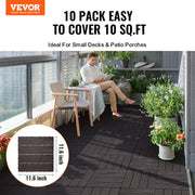 Interlocking Deck Tiles, 10 Pack,12"x12" 10 sq. ft Plastic Waterproof Outdoor Flooring All Weather Use, Patio V952-HDDBSL4TBTSZNBR2SV0