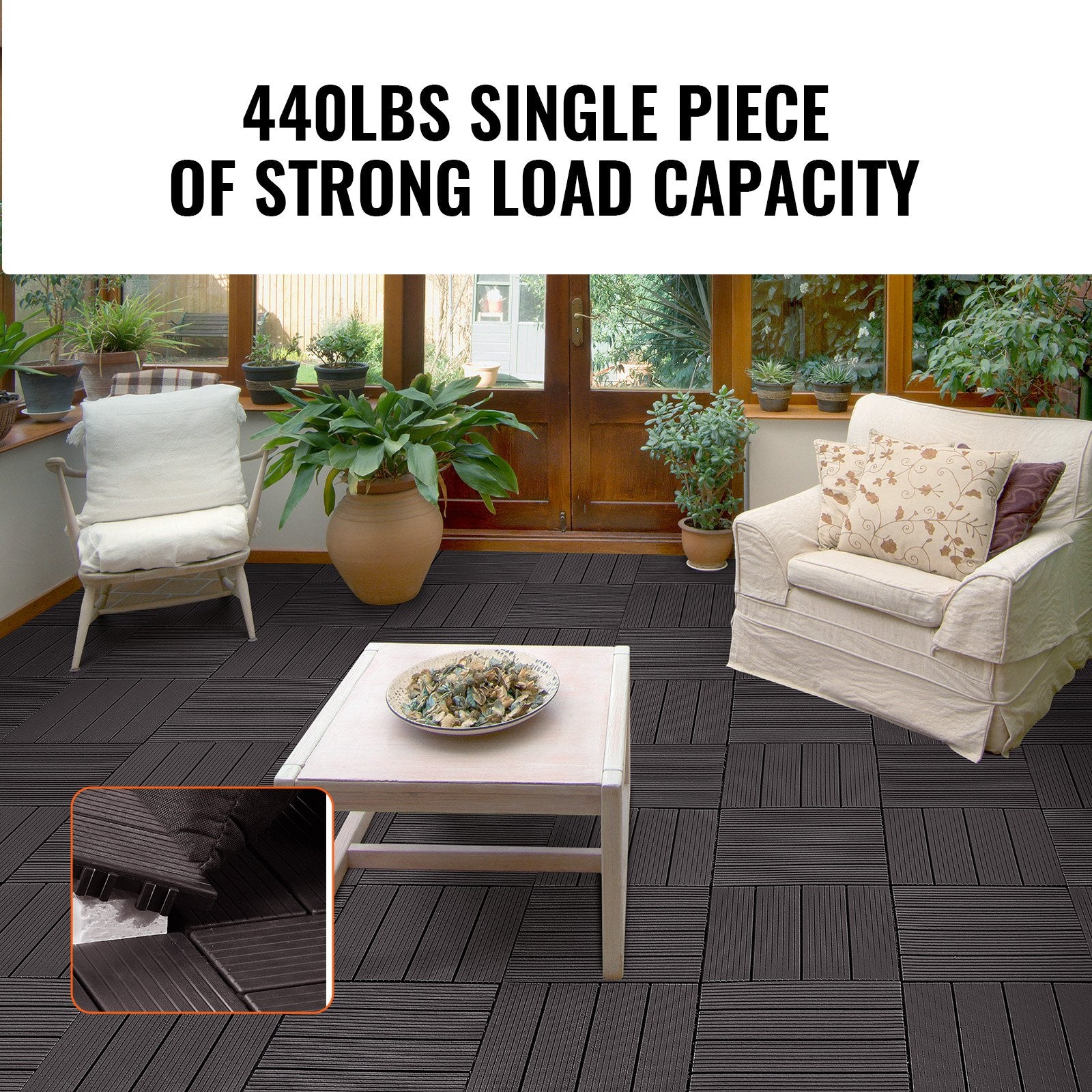 Interlocking Deck Tiles, 10 Pack,12"x12" 10 sq. ft Plastic Waterproof Outdoor Flooring All Weather Use, Patio V952-HDDBSL4TBTSZNBR2SV0