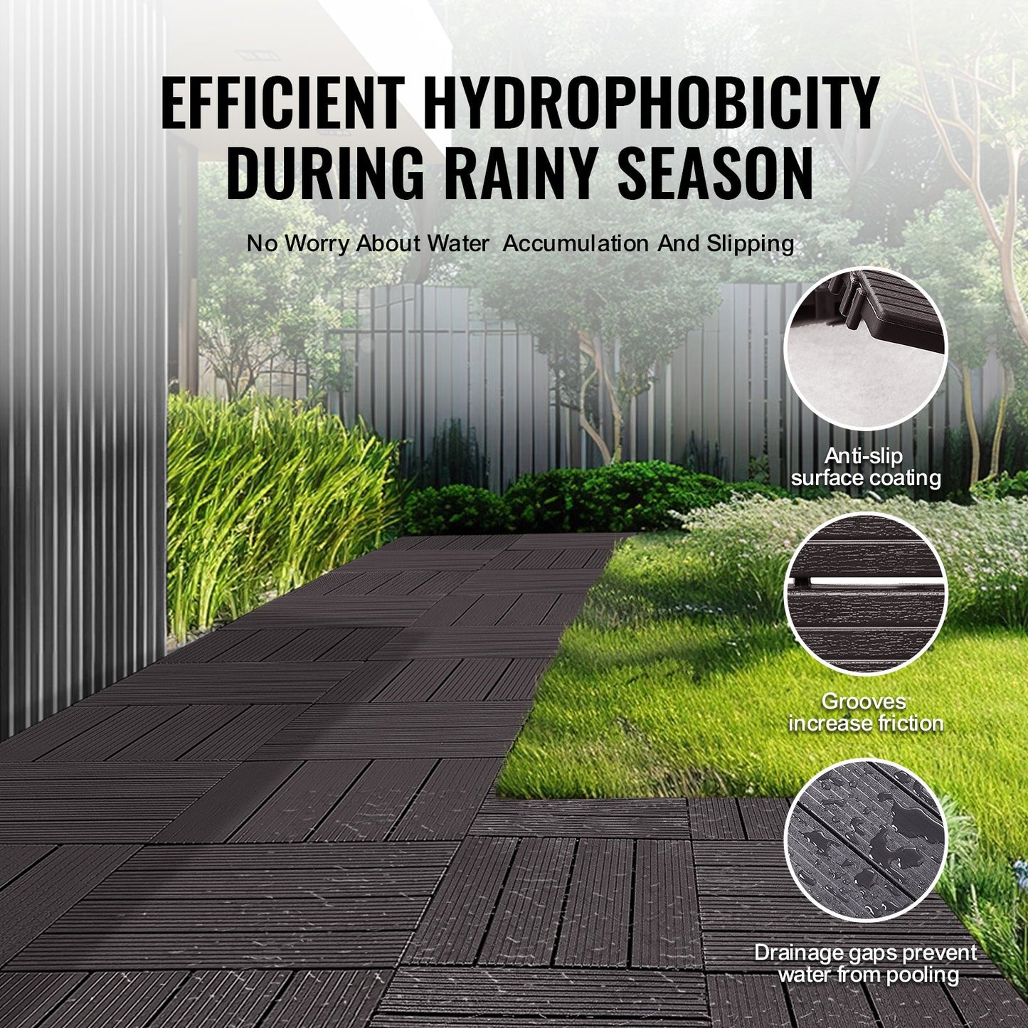Interlocking Deck Tiles, 10 Pack,12"x12" 10 sq. ft Plastic Waterproof Outdoor Flooring All Weather Use, Patio V952-HDDBSL4TBTSZNBR2SV0
