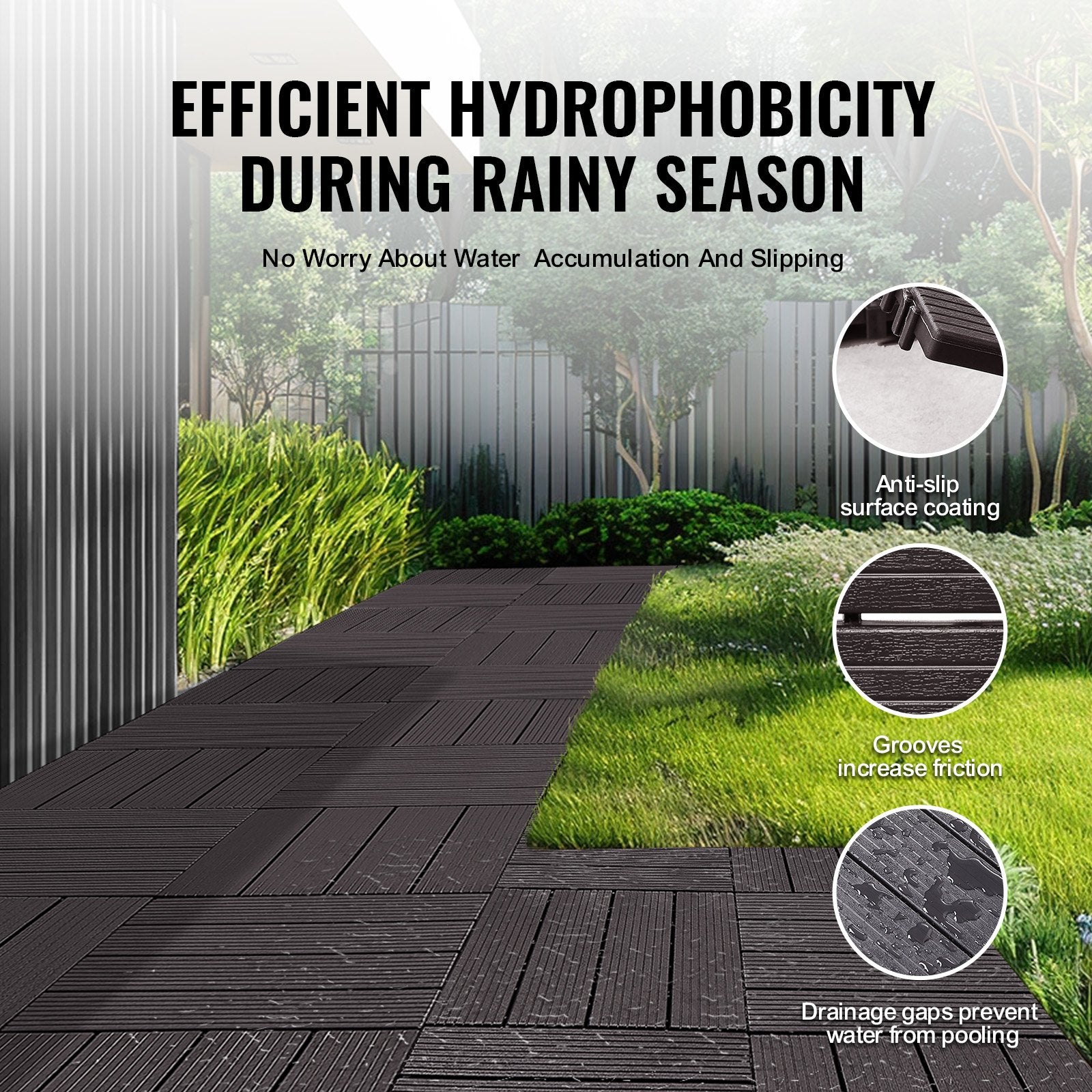 Interlocking Deck Tiles, 10 Pack,12"x12" 10 sq. ft Plastic Waterproof Outdoor Flooring All Weather Use, Patio V952-HDDBSL4TBTSZNBR2SV0