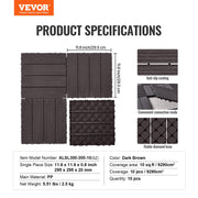 Interlocking Deck Tiles, 10 Pack,12"x12" 10 sq. ft Plastic Waterproof Outdoor Flooring All Weather Use, Patio V952-HDDBSL4TBTSZNBR2SV0