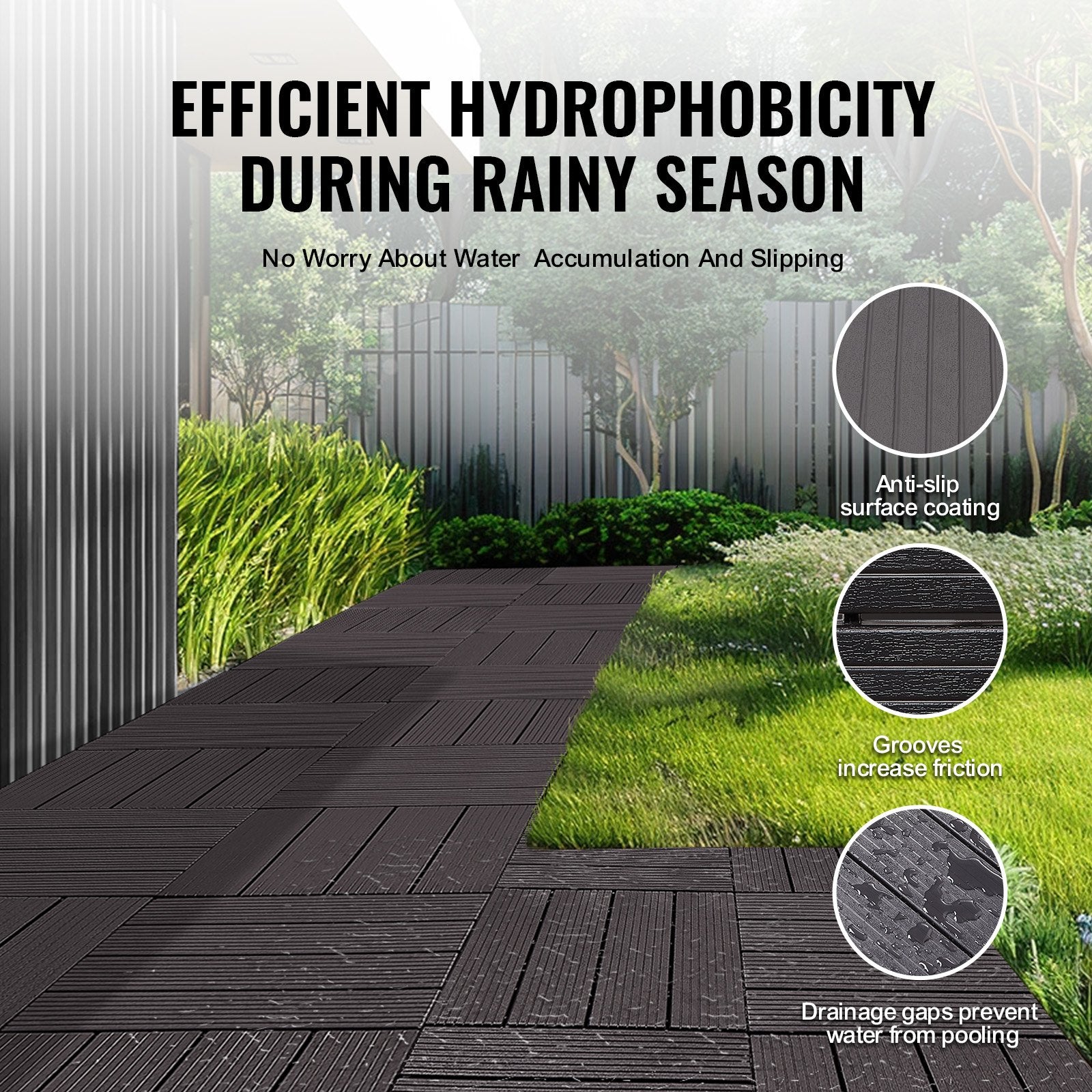 Interlocking Deck Tiles, 36 Pack,11.6"x11.6" 36 sq. ft Plastic Waterproof Outdoor Flooring All Weather Use, V952-HDDBSL4TBTSZO4PBXV0