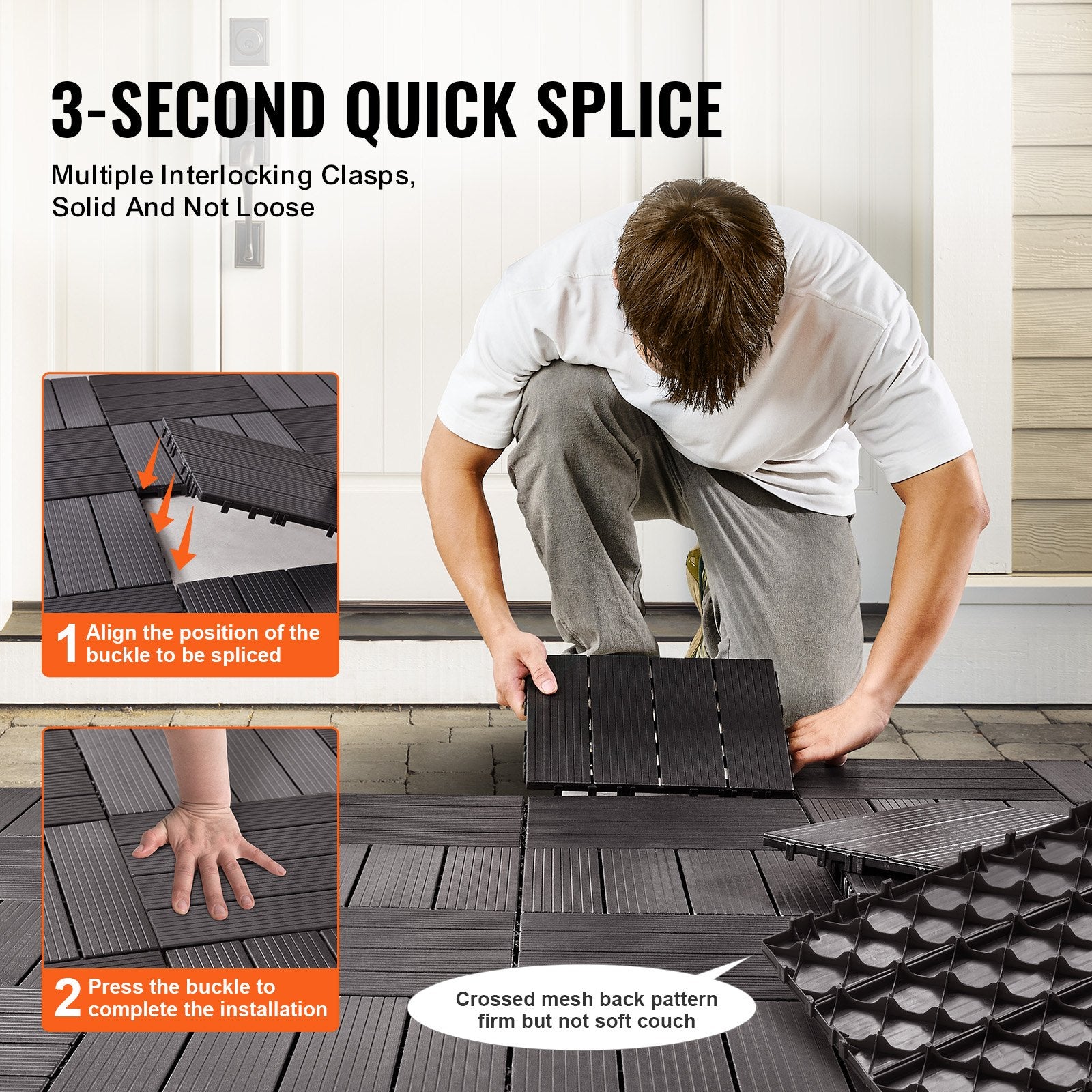 Interlocking Deck Tiles, 36 Pack,11.6"x11.6" 36 sq. ft Plastic Waterproof Outdoor Flooring All Weather Use, V952-HDDBSL4TBTSZO4PBXV0