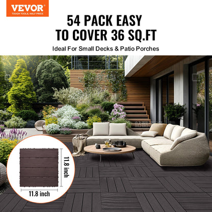 Interlocking Deck Tiles 54 Pack 12"x12" Waterproof for Porch Dark Brown V952-HDDBSL4TBTSZUY2L8V0