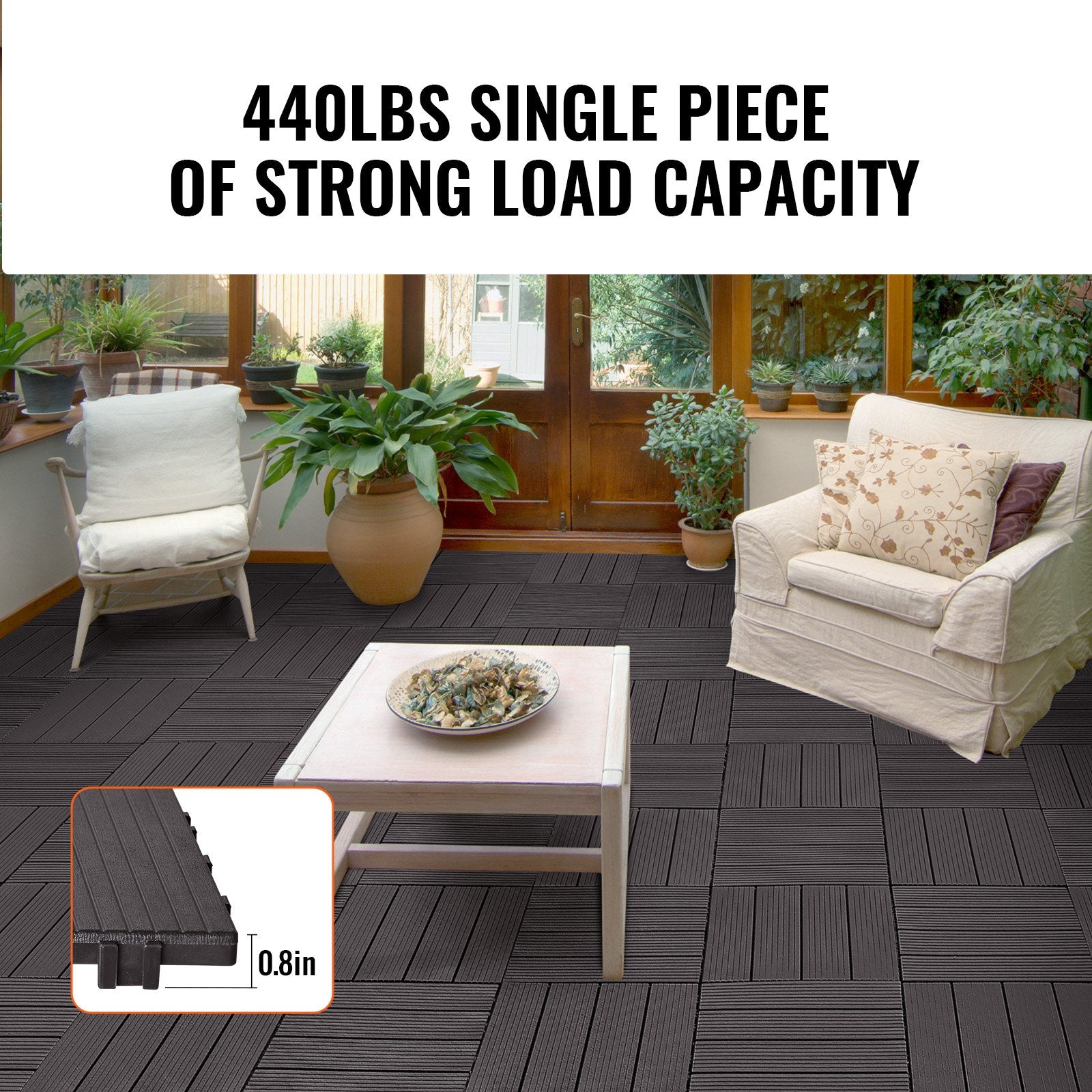 Interlocking Deck Tiles 54 Pack 12"x12" Waterproof for Porch Dark Brown V952-HDDBSL4TBTSZUY2L8V0