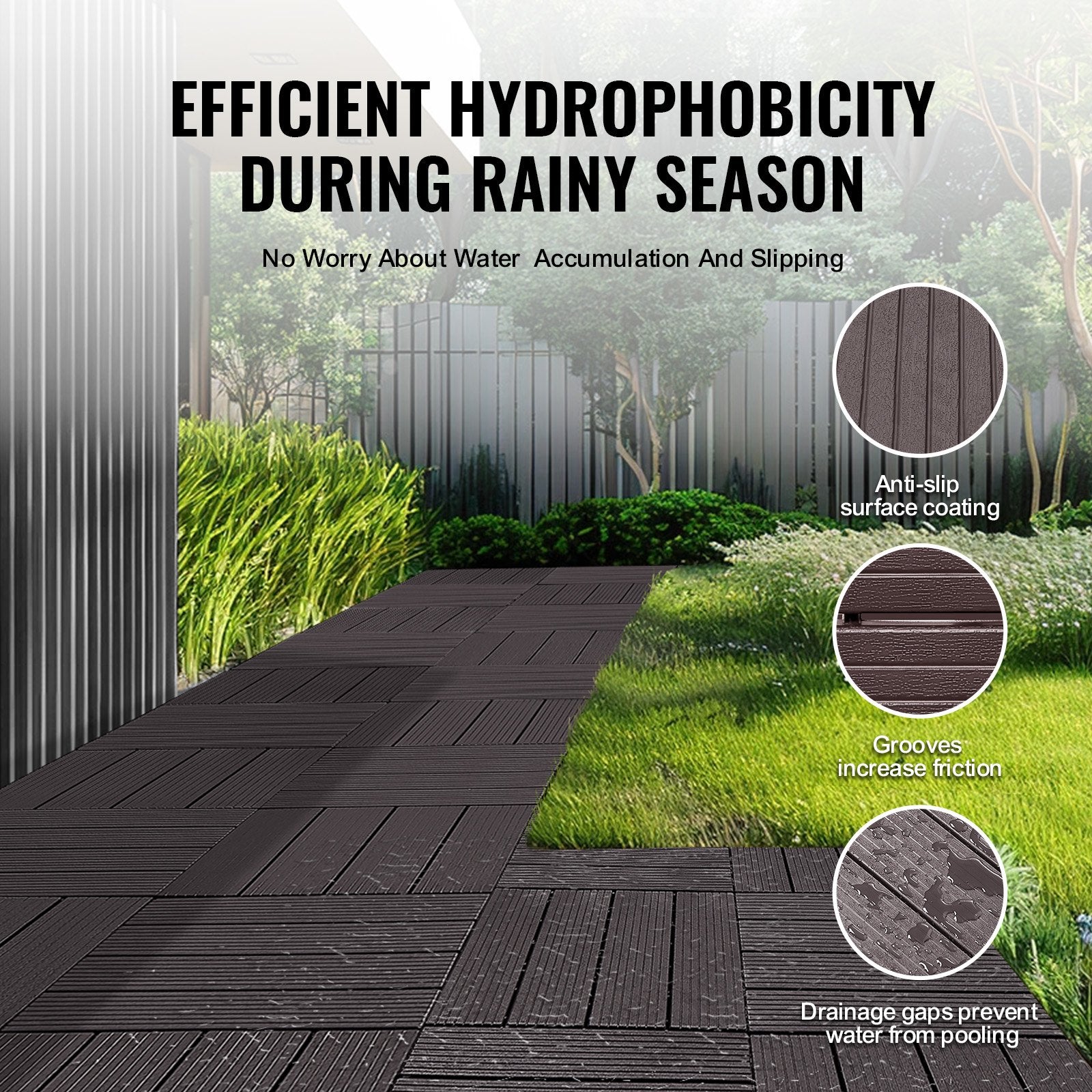 Interlocking Deck Tiles 54 Pack 12"x12" Waterproof for Porch Dark Brown V952-HDDBSL4TBTSZUY2L8V0