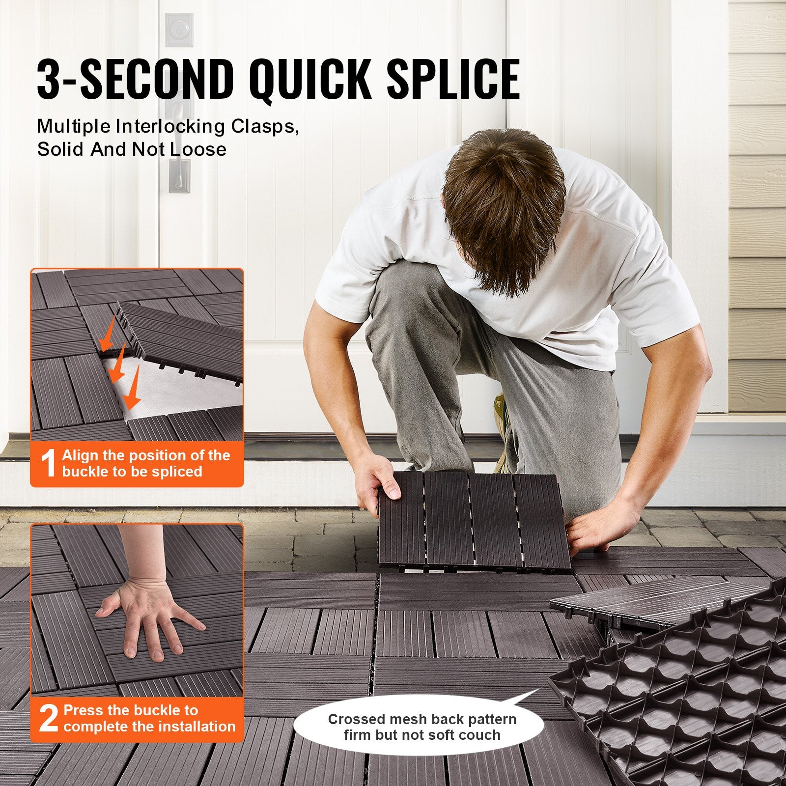 Interlocking Deck Tiles 54 Pack 12"x12" Waterproof for Porch Dark Brown V952-HDDBSL4TBTSZUY2L8V0