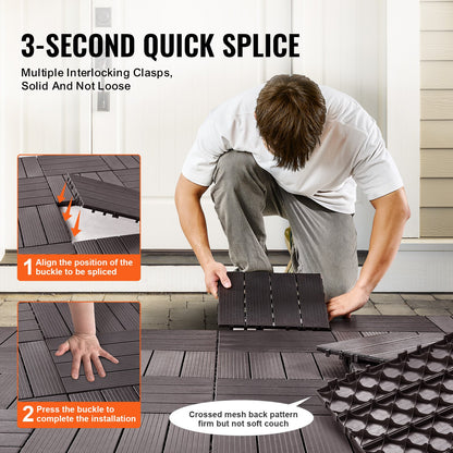 Interlocking Deck Tiles 54 Pack 12"x12" Waterproof for Porch Dark Brown V952-HDDBSL4TBTSZUY2L8V0