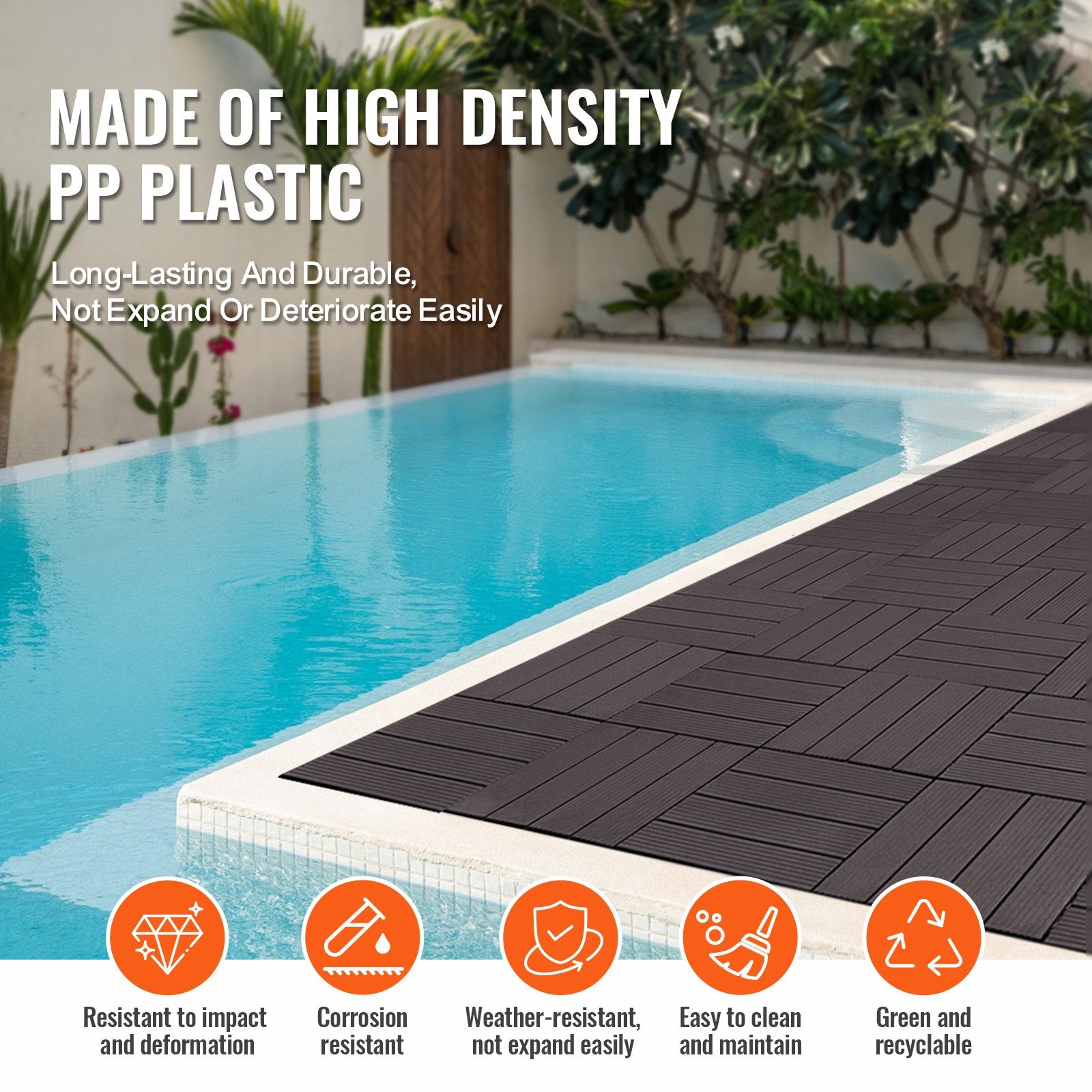 Interlocking Deck Tiles 54 Pack 12"x12" Waterproof for Porch Dark Brown V952-HDDBSL4TBTSZUY2L8V0