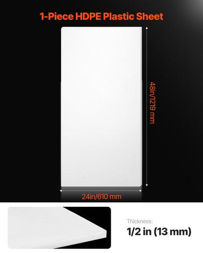 HDPE Plastic Sheet Board, 1 Pack High Density Polyethylene Sheet Plastic Panel, 610 x 1219 mm 13 mm Thick V952-HDPESLBHDPE212XD1V0