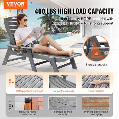 Outdoor Chaise Lounge Chair 6 Positions Reclining Patio Bench Lounger Gray V952-HDPESLTYGDTYX7BM7001V0