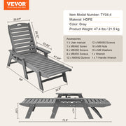 Outdoor Chaise Lounge Chair 6 Positions Reclining Patio Bench Lounger Gray V952-HDPESLTYGDTYX7BM7001V0