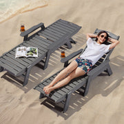 Outdoor Chaise Lounge Chair 6 Positions Reclining Patio Bench Lounger Gray V952-HDPESLTYGDTYX7BM7001V0
