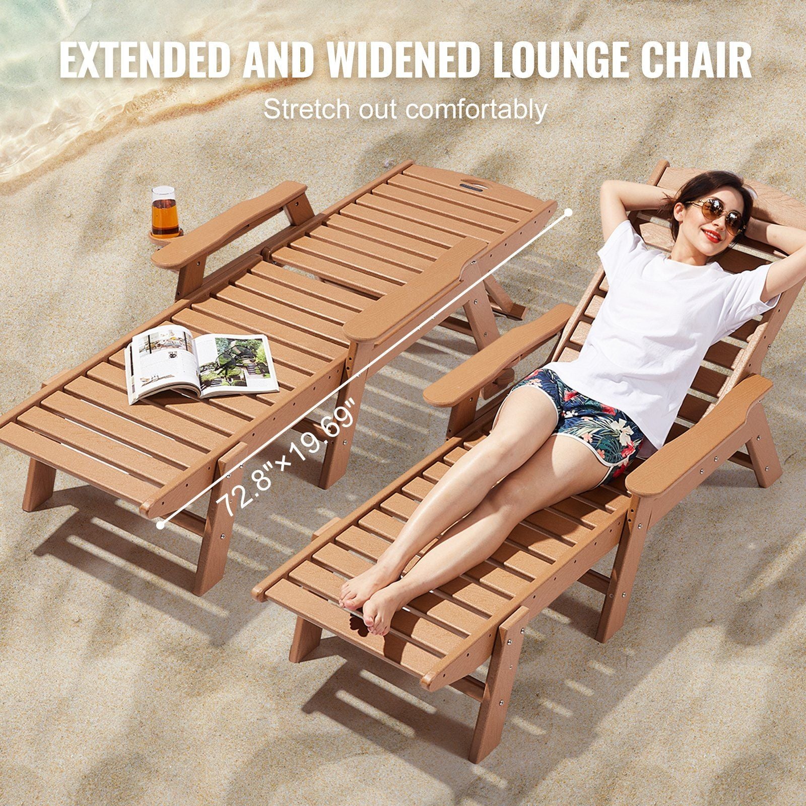Chaise Lounge Chair, 181 kg Weight Capacity, 6 Positions Adjustable Patio Lounge Chair, Outdoor HDPE Lounge V952-HDPESLTYGDTYYCZAV001V0