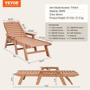 Chaise Lounge Chair, 181 kg Weight Capacity, 6 Positions Adjustable Patio Lounge Chair, Outdoor HDPE Lounge V952-HDPESLTYGDTYYCZAV001V0