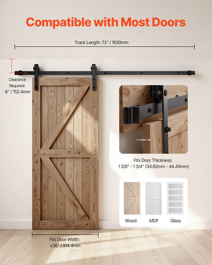 1830 mm Sliding Barn Door Hardware Kit for Single Sliding Barn Door Black V952-HDSMDGDGDM2D9TRAQ001V0