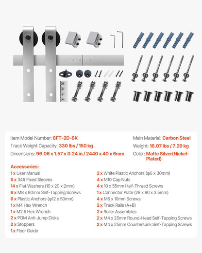 8FT Sliding Barn Door Hardware Kit, 330 LBS Weight Capacity, Compatible with 42 to 48 Inches Width & 1-3/8 to V952-HDSMDGDGDM2D9X4QD001V0