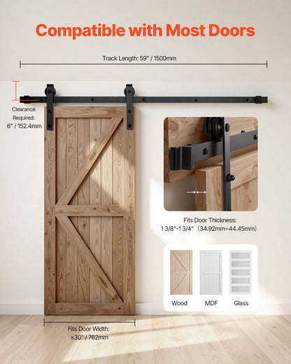 1500 mm Sliding Barn Door Hardware Kit for Single Sliding Barn Door Black V952-HDSMDGDGDM2DBQT76001V0