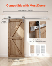 2000 mm Sliding Barn Door Hardware Kit for Single Sliding Barn Door Silver V952-HDSMDGDGDM2DHTNXT001V0