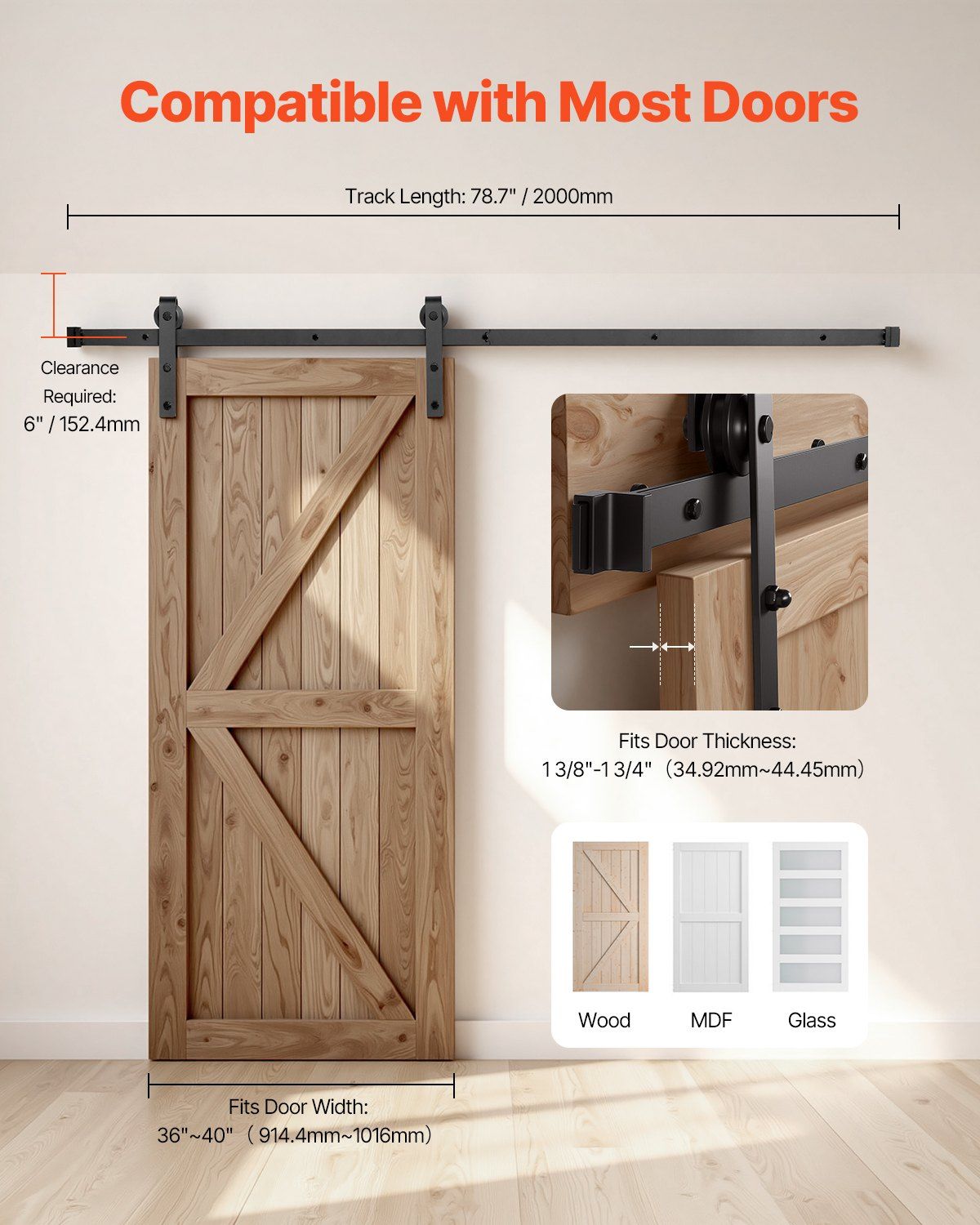 6.6FT Sliding Barn Door Hardware Kit, 330 LBS Weight Capacity, Compatible with 36-40 Inches Width & 1-3/8 to V952-HDSMDGDGDM2DO5VMP001V0