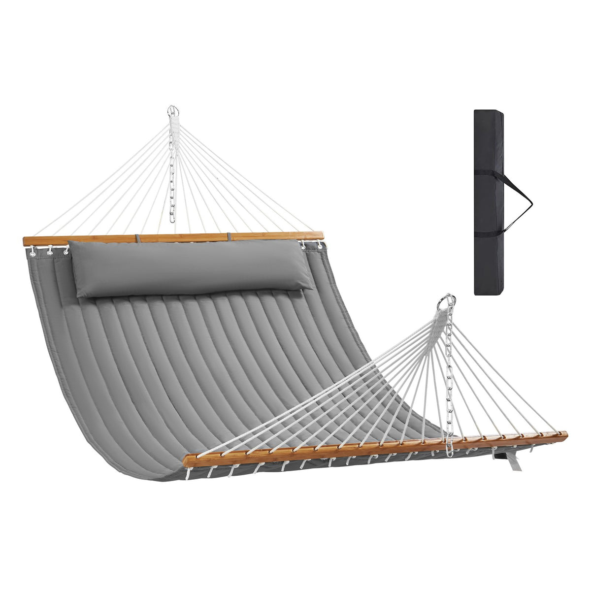 Double Quilted Fabric Hammock, 12 FT Double Hammock with Hardwood Spreader Bars, 2 Person Quilted Hammock V952-HFDCBDZJYZXCHF9R8V0