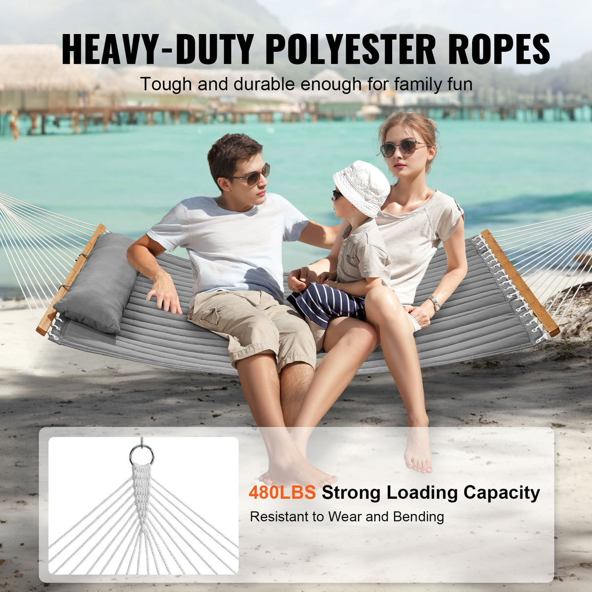 Double Quilted Fabric Hammock, 12 FT Double Hammock with Hardwood Spreader Bars, 2 Person Quilted Hammock V952-HFDCBDZJYZXCHF9R8V0