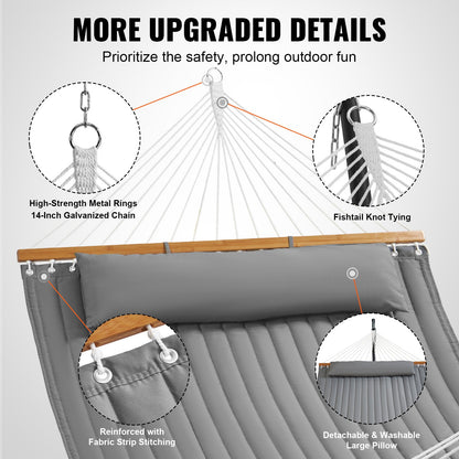 Double Quilted Fabric Hammock, 12 FT Double Hammock with Hardwood Spreader Bars, 2 Person Quilted Hammock V952-HFDCBDZJYZXCHF9R8V0
