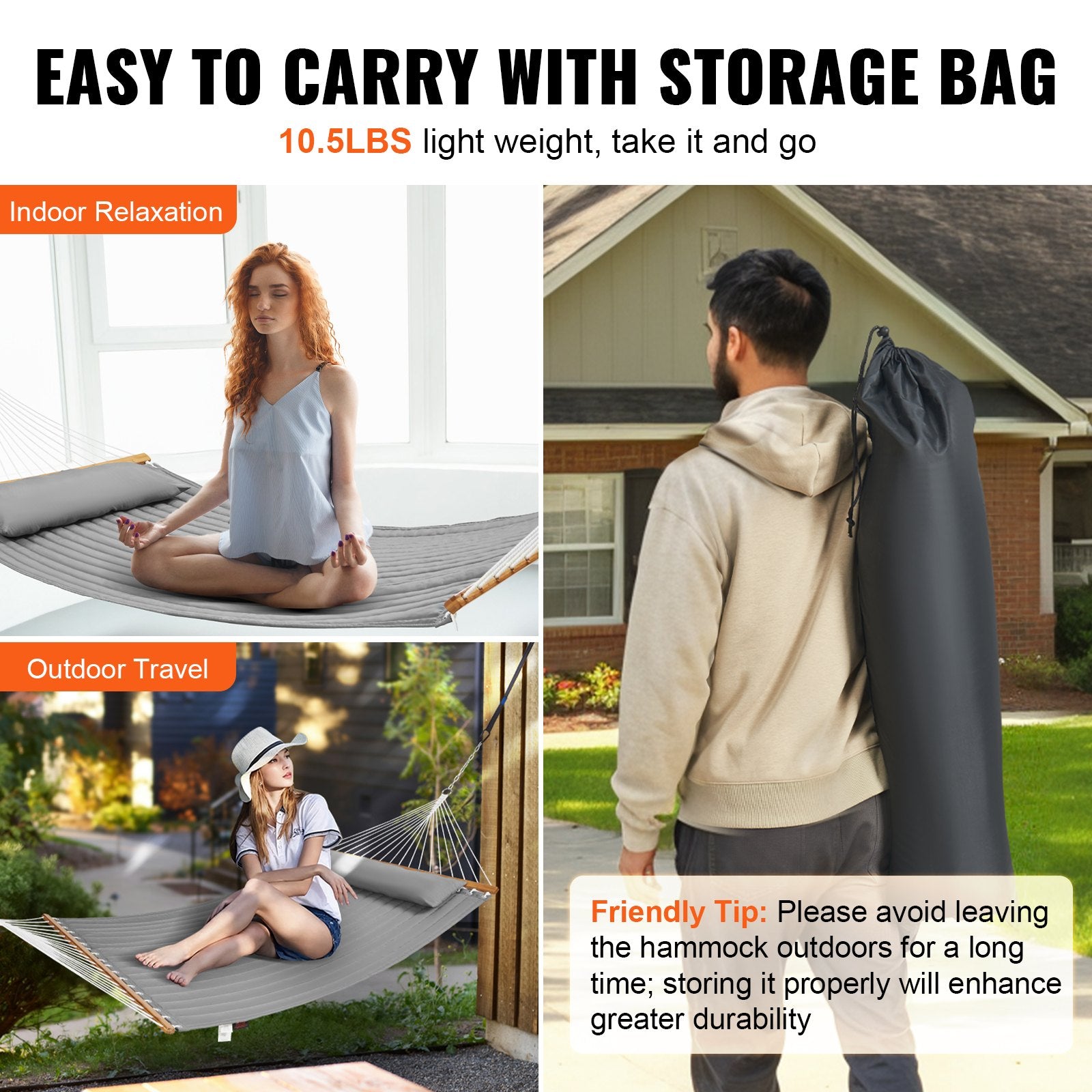 Double Quilted Fabric Hammock, 12 FT Double Hammock with Hardwood Spreader Bars, 2 Person Quilted Hammock V952-HFDCBDZJYZXCHF9R8V0