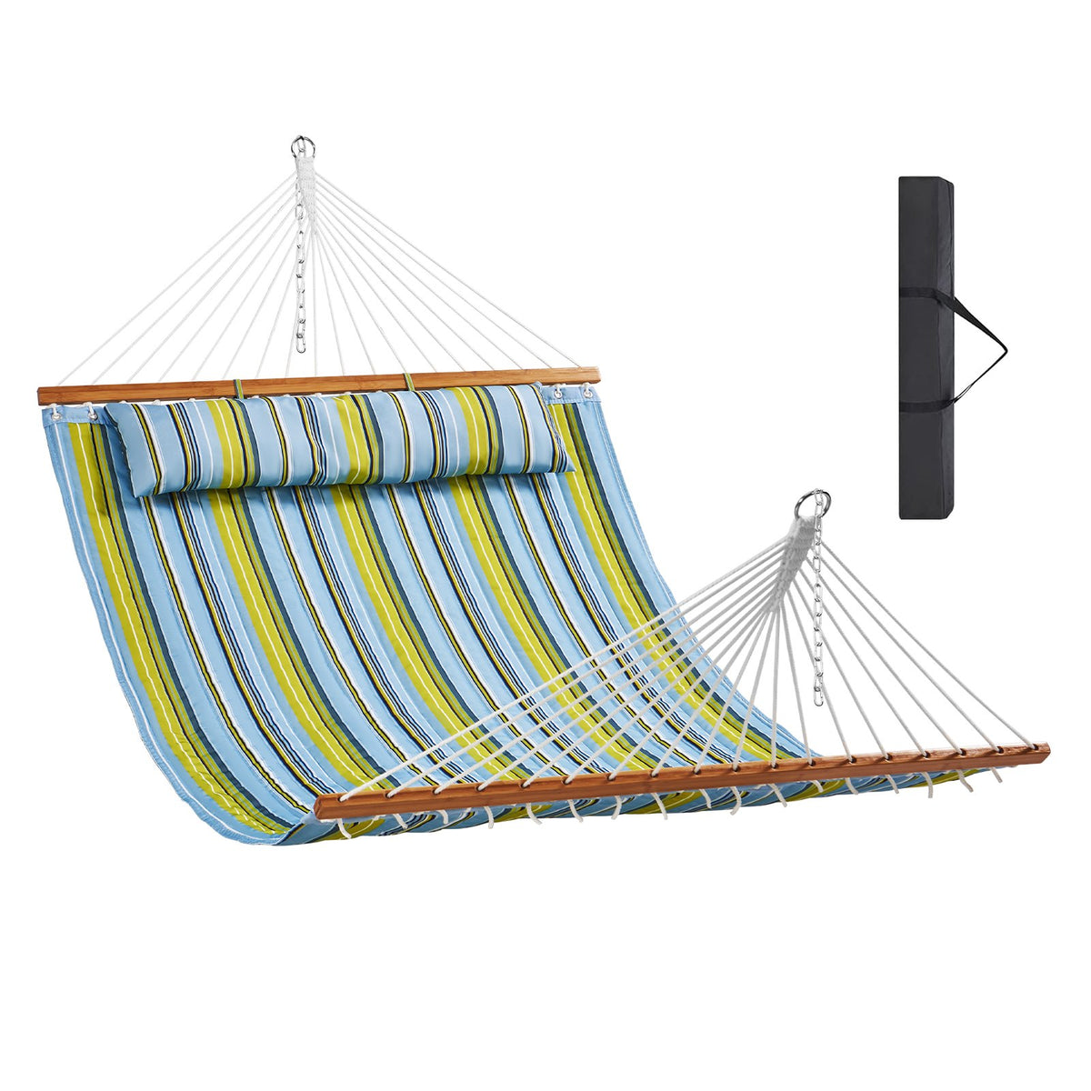 Double Quilted Fabric Hammock, 12 FT Double Hammock with Hardwood Spreader Bars, 2 Person Quilted Hammock V952-HFDCBDZJYZXT01Q05V0