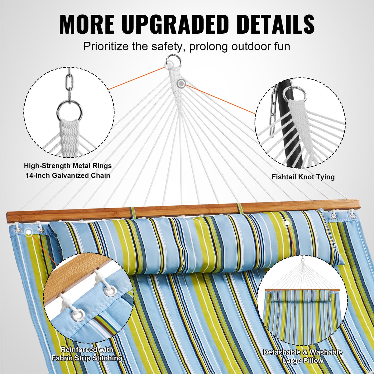 Double Quilted Fabric Hammock, 12 FT Double Hammock with Hardwood Spreader Bars, 2 Person Quilted Hammock V952-HFDCBDZJYZXT01Q05V0