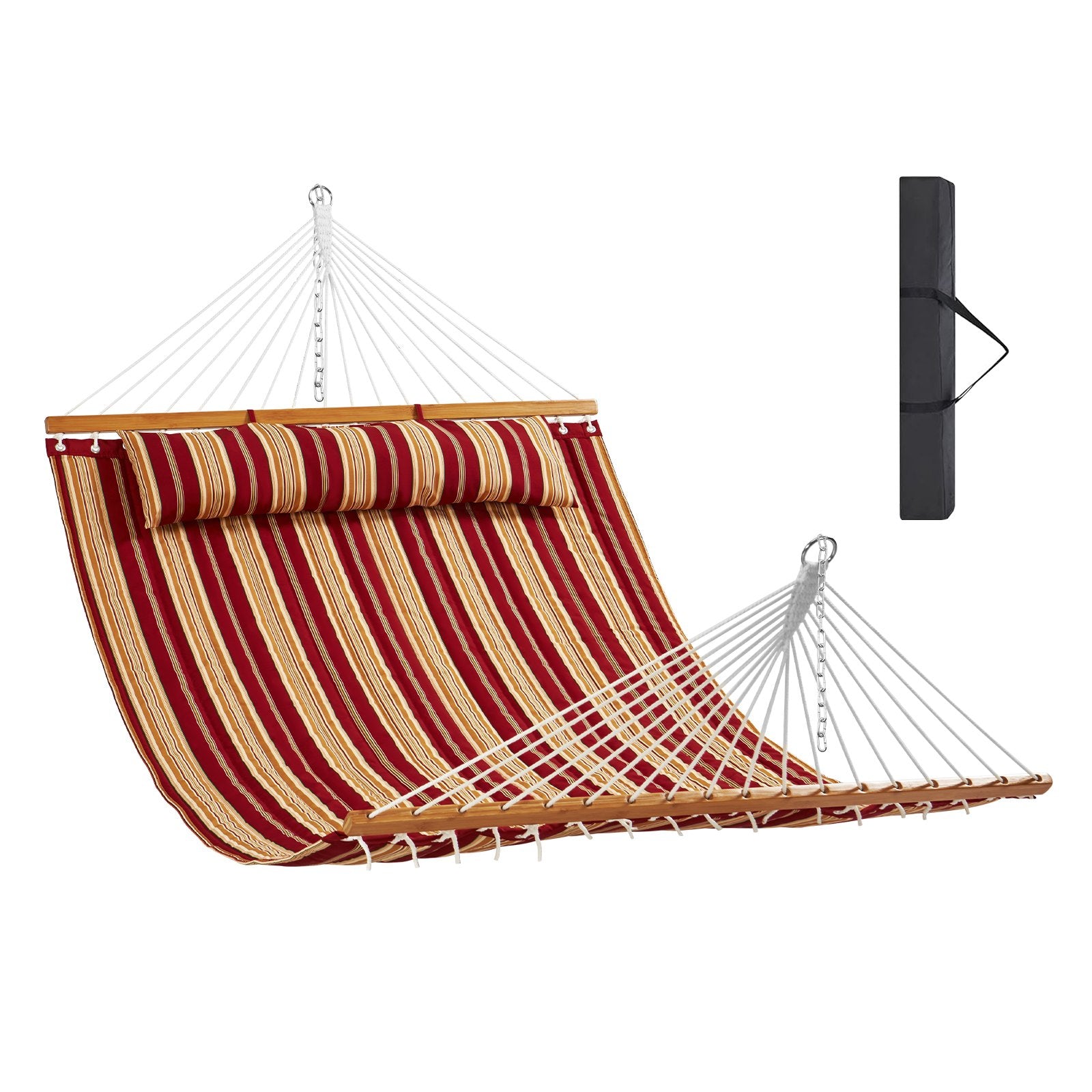 Double Quilted Fabric Hammock, 12 FT Double Hammock with Hardwood Spreader Bars, 2 Person Quilted Hammock V952-HFDCBDZJYZXT62NZ4V0