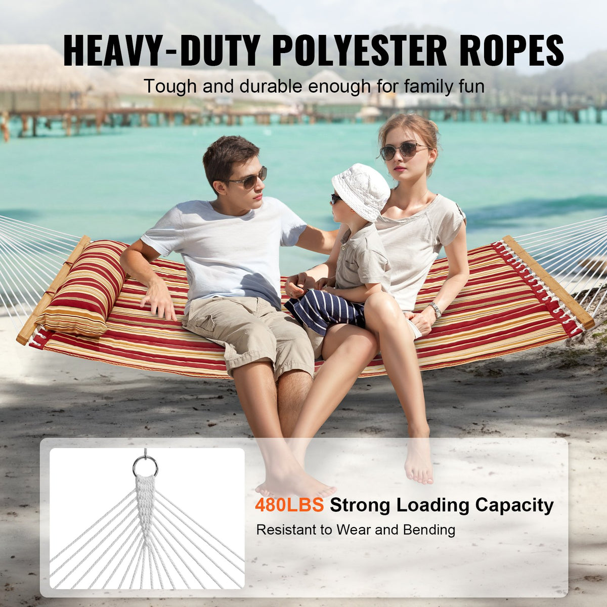 Double Quilted Fabric Hammock, 12 FT Double Hammock with Hardwood Spreader Bars, 2 Person Quilted Hammock V952-HFDCBDZJYZXT62NZ4V0