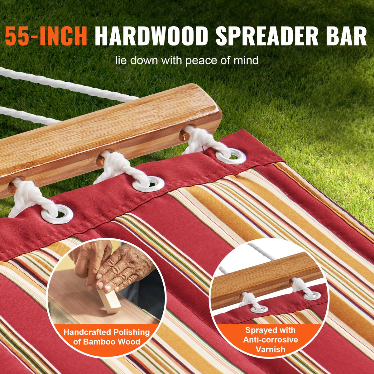Double Quilted Fabric Hammock, 12 FT Double Hammock with Hardwood Spreader Bars, 2 Person Quilted Hammock V952-HFDCBDZJYZXT62NZ4V0