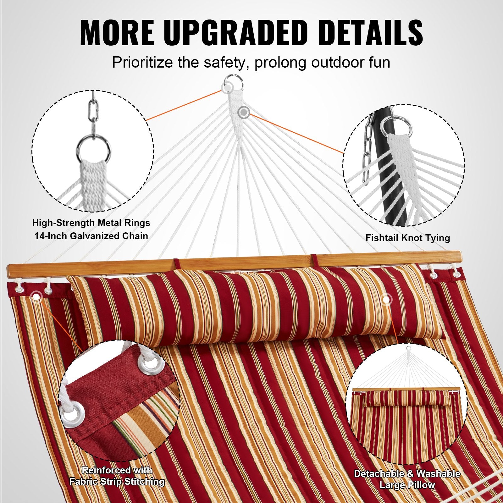 Double Quilted Fabric Hammock, 12 FT Double Hammock with Hardwood Spreader Bars, 2 Person Quilted Hammock V952-HFDCBDZJYZXT62NZ4V0