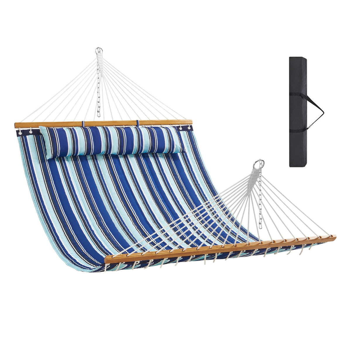 Double Quilted Fabric Hammock, 12 FT Double Hammock with Hardwood Spreader Bars, 2 Person Quilted Hammock V952-HFDCBDZJYZXT653QMV0