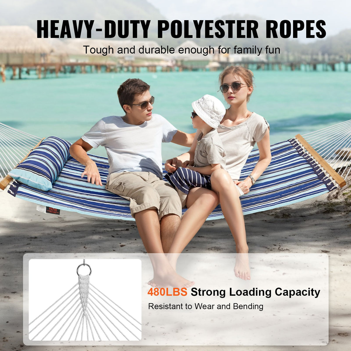 Double Quilted Fabric Hammock, 12 FT Double Hammock with Hardwood Spreader Bars, 2 Person Quilted Hammock V952-HFDCBDZJYZXT653QMV0