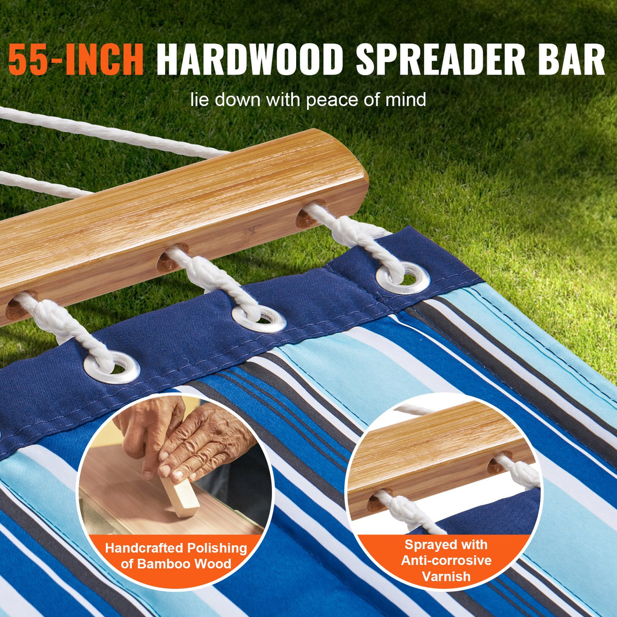 Double Quilted Fabric Hammock, 12 FT Double Hammock with Hardwood Spreader Bars, 2 Person Quilted Hammock V952-HFDCBDZJYZXT653QMV0