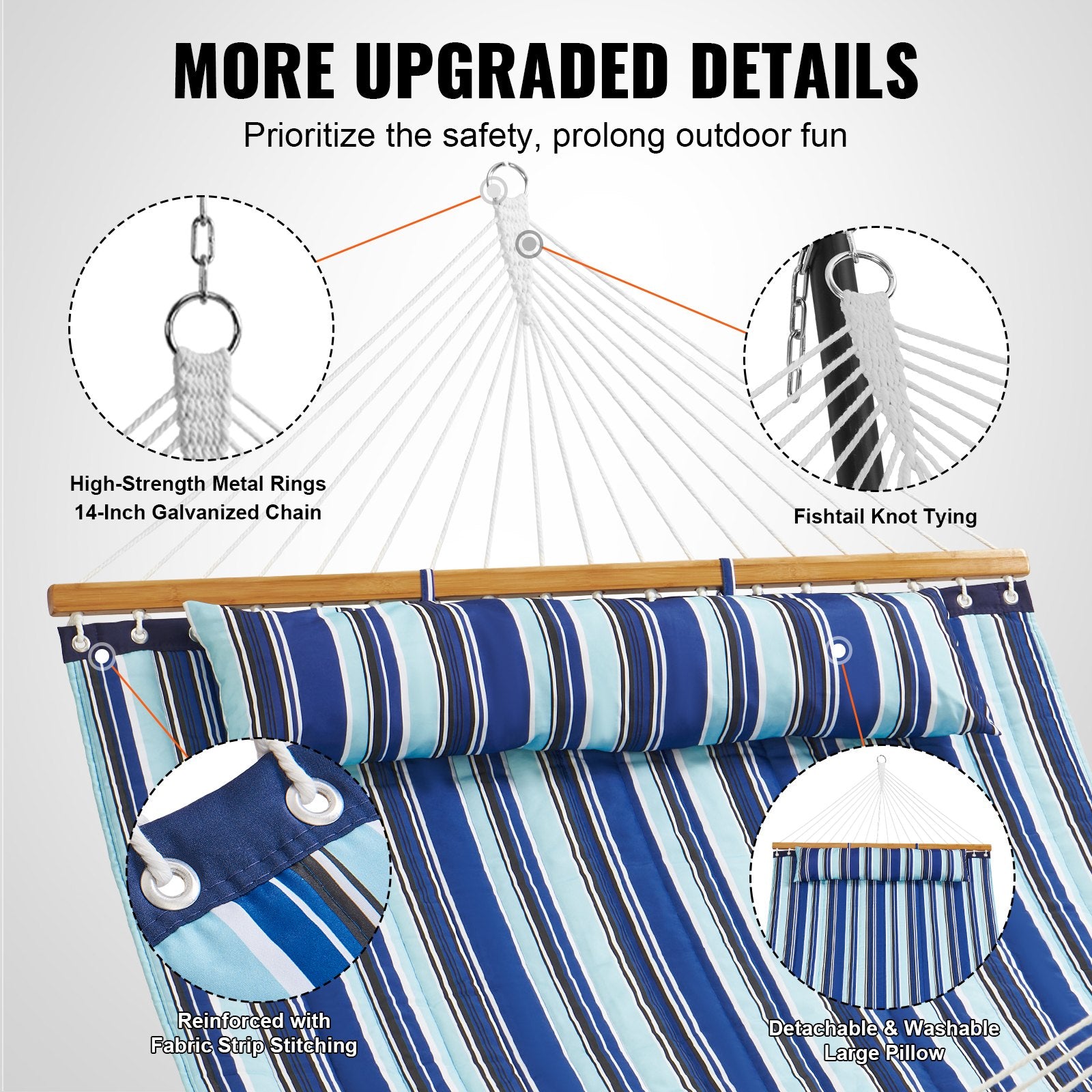 Double Quilted Fabric Hammock, 12 FT Double Hammock with Hardwood Spreader Bars, 2 Person Quilted Hammock V952-HFDCBDZJYZXT653QMV0