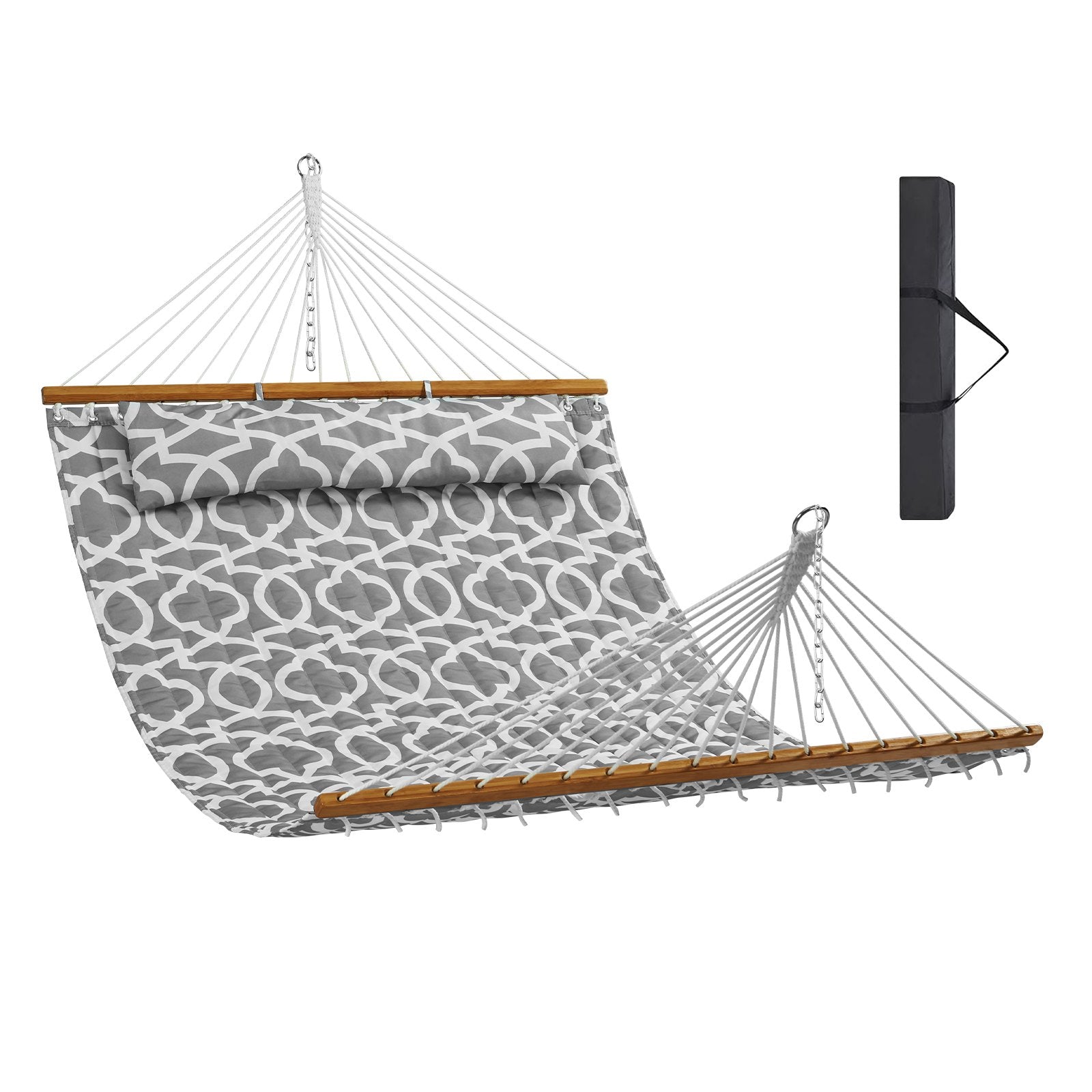 Double Quilted Fabric Hammock, 12 FT Double Hammock with Hardwood Spreader Bars, 2 Person Quilted Hammock V952-HFDCHBSXHWBD33J0JV0