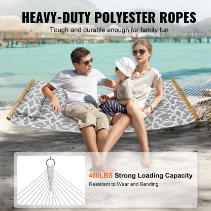 Double Quilted Fabric Hammock, 12 FT Double Hammock with Hardwood Spreader Bars, 2 Person Quilted Hammock V952-HFDCHBSXHWBD33J0JV0